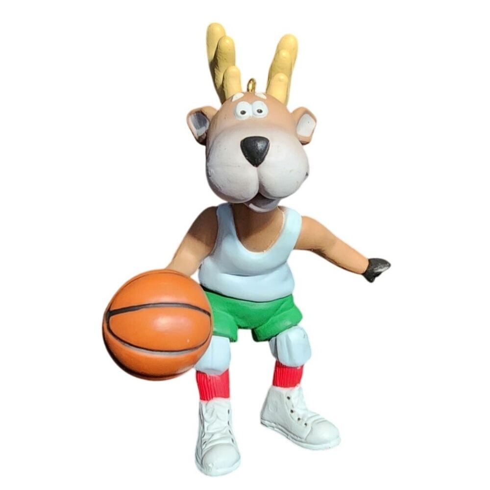 1988 Hallmark Prancer Reindeer Playing Basketball Christmas Ornament